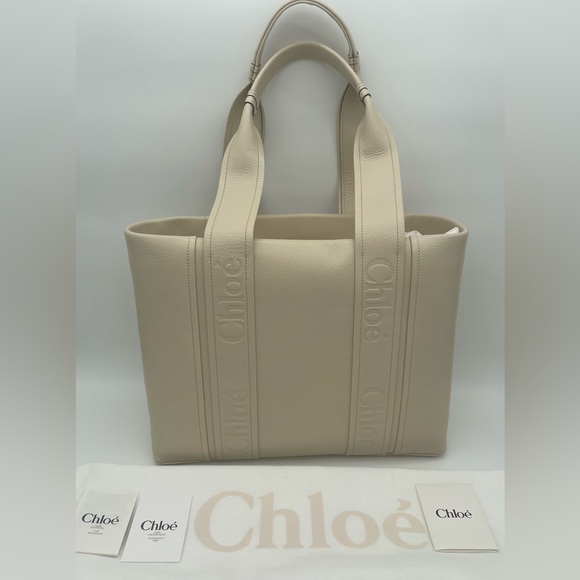 $2K NEW CHLOE LEATHER LOGO MEDIUM WOODY TOTE BAG PURSE AUTHENTIC NWT! - Picture 5 of 13